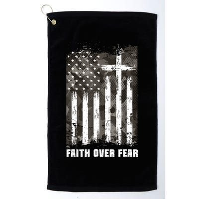 Faith Over Fear Christian Cross Camouflage American Flag Golf Towel