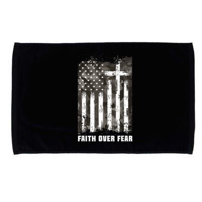 Faith Over Fear Christian Cross Camouflage American Flag Microfiber Hand Towel