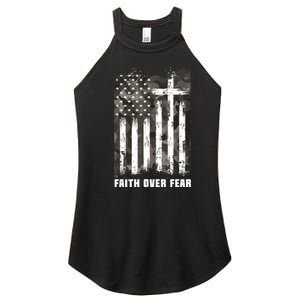 Faith Over Fear Christian Cross Camouflage American Flag Women's Perfect Tri Rocker Tank