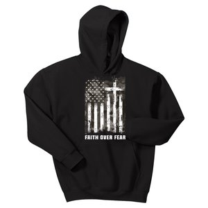 Faith Over Fear Christian Cross Camouflage American Flag Kids Hoodie