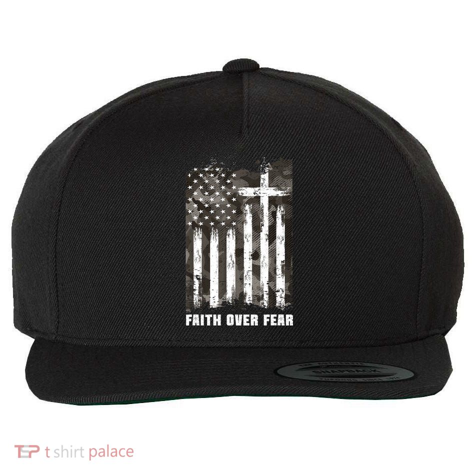 Faith Over Fear Christian Cross Camouflage American Flag Wool Snapback Cap