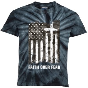 Faith Over Fear Christian Cross Camouflage American Flag Kids Tie-Dye T-Shirt