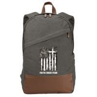 Faith Over Fear Christian Cross Camouflage American Flag Cotton Canvas Backpack