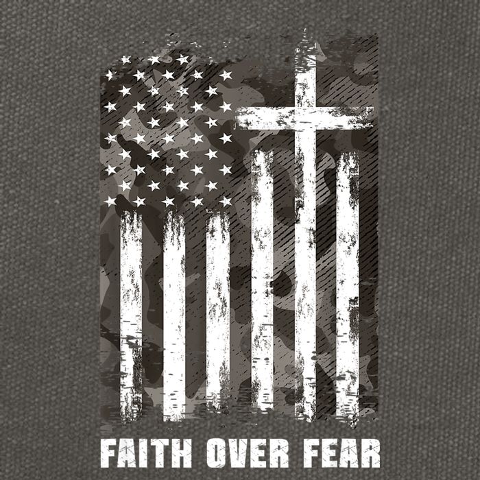 Faith Over Fear Christian Cross Camouflage American Flag Cotton Canvas Backpack
