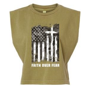 Faith Over Fear Christian Cross Camouflage American Flag Garment-Dyed Women's Muscle Tee