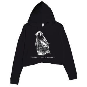 Fight Or Flight Funny Penguin Pun Fight Or Flight Meme Crop Fleece Hoodie