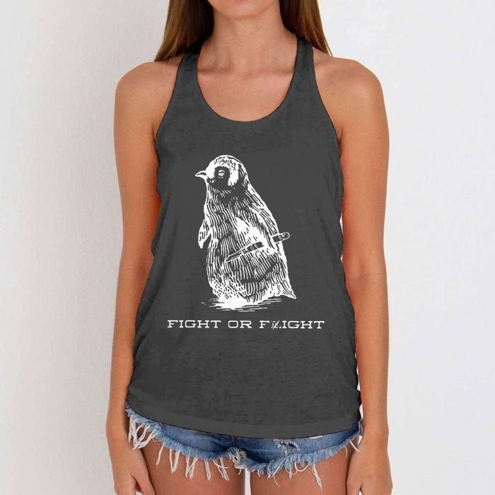 Fight Or Flight Funny Penguin Pun Fight Or Flight Meme Women's Knotted Racerback Tank