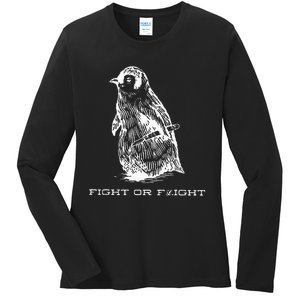 Fight Or Flight Funny Penguin Pun Fight Or Flight Meme Ladies Long Sleeve Shirt