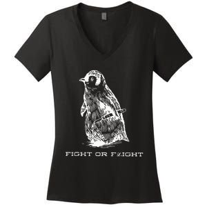 Fight Or Flight Funny Penguin Pun Fight Or Flight Meme Women's V-Neck T-Shirt