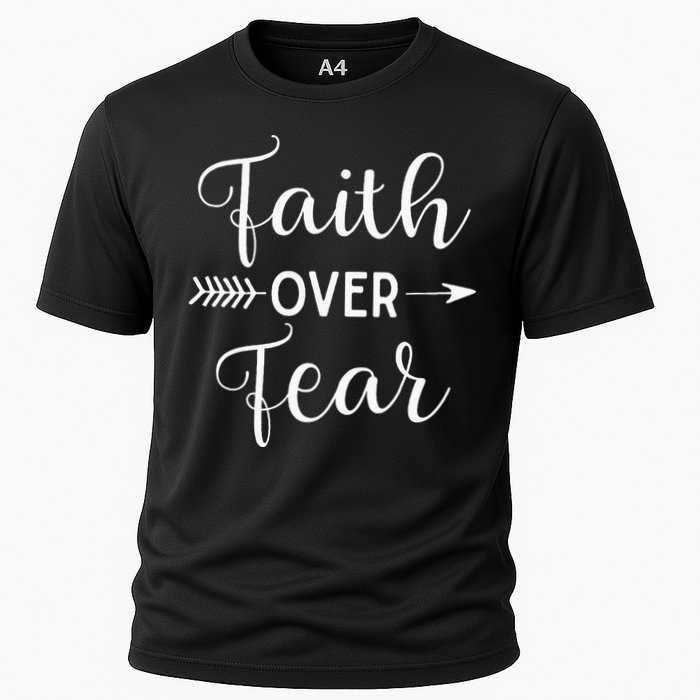Faith Over Fear Arrow Cute Lettering Inspirational Christian Cooling Performance Crew T-Shirt