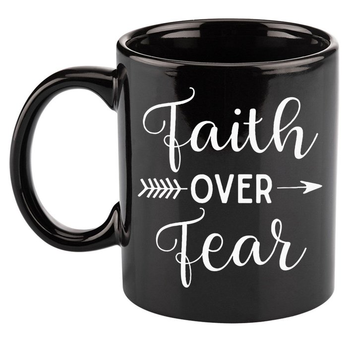 Faith Over Fear Arrow Cute Lettering Inspirational Christian 11oz C Handle Ceramic Mug