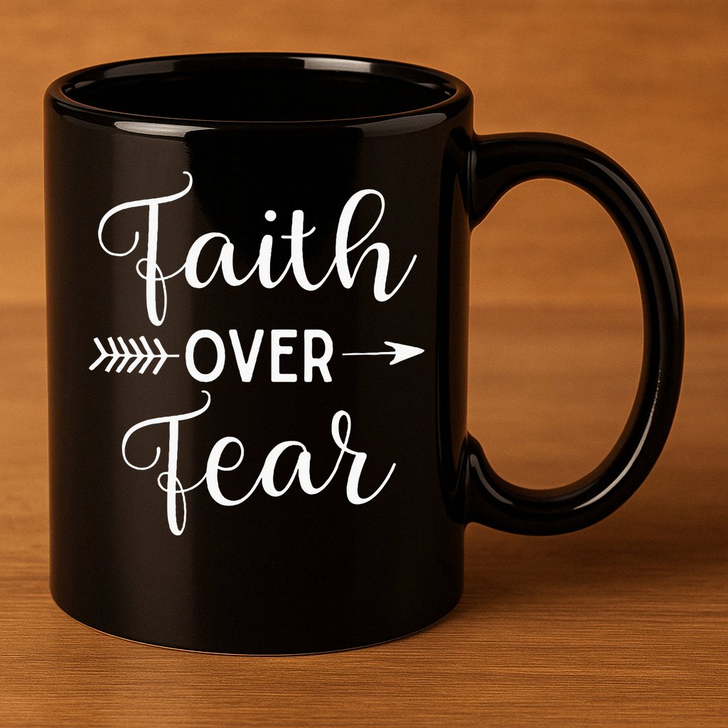 Faith Over Fear Arrow Cute Lettering Inspirational Christian 11oz C Handle Ceramic Mug