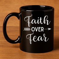 Faith Over Fear Arrow Cute Lettering Inspirational Christian 11oz C Handle Ceramic Mug