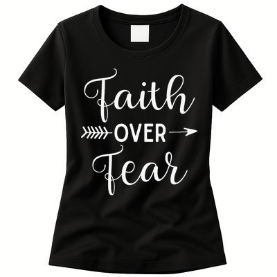 Faith Over Fear Arrow Cute Lettering Inspirational Christian Womens T-Shirt