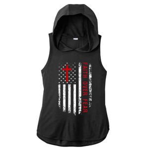 Faith Over Fear American Pride Patriotic Flag Ladies PosiCharge Tri-Blend Wicking Draft Hoodie Tank