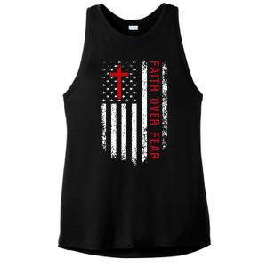 Faith Over Fear American Pride Patriotic Flag Ladies PosiCharge Tri-Blend Wicking Tank