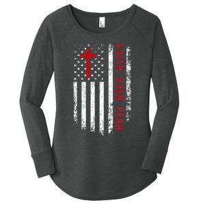 Faith Over Fear American Pride Patriotic Flag Women's Perfect Tri Tunic Long Sleeve Shirt