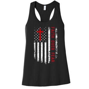 Faith Over Fear American Pride Patriotic Flag Women's Racerback Tank