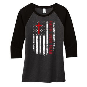 Faith Over Fear American Pride Patriotic Flag Women's Tri-Blend 3/4-Sleeve Raglan Shirt