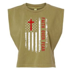 Faith Over Fear American Pride Patriotic Flag Garment-Dyed Women's Muscle Tee