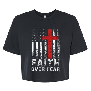 Faith Over Fear Christian American Flag Bella+Canvas Jersey Crop Tee