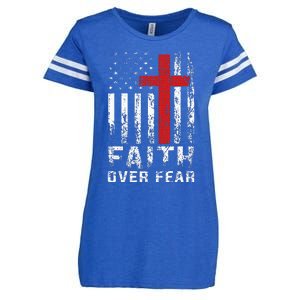 Faith Over Fear Christian American Flag Enza Ladies Jersey Football T-Shirt