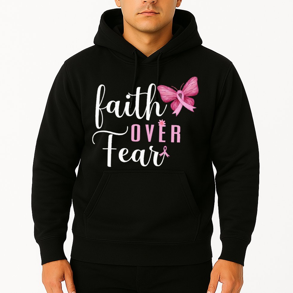 Faith Over Fear Fighter Breast Cancer Awareness Pink Ribbon Hoodie