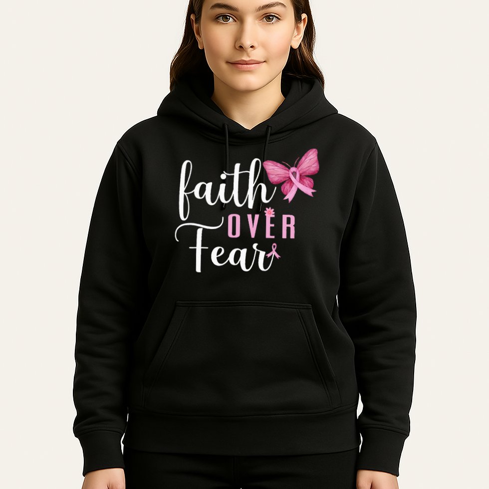 Faith Over Fear Fighter Breast Cancer Awareness Pink Ribbon Hoodie