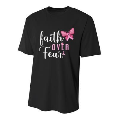 Faith Over Fear Fighter Breast Cancer Awareness Pink Ribbon Youth Performance Sprint T-Shirt