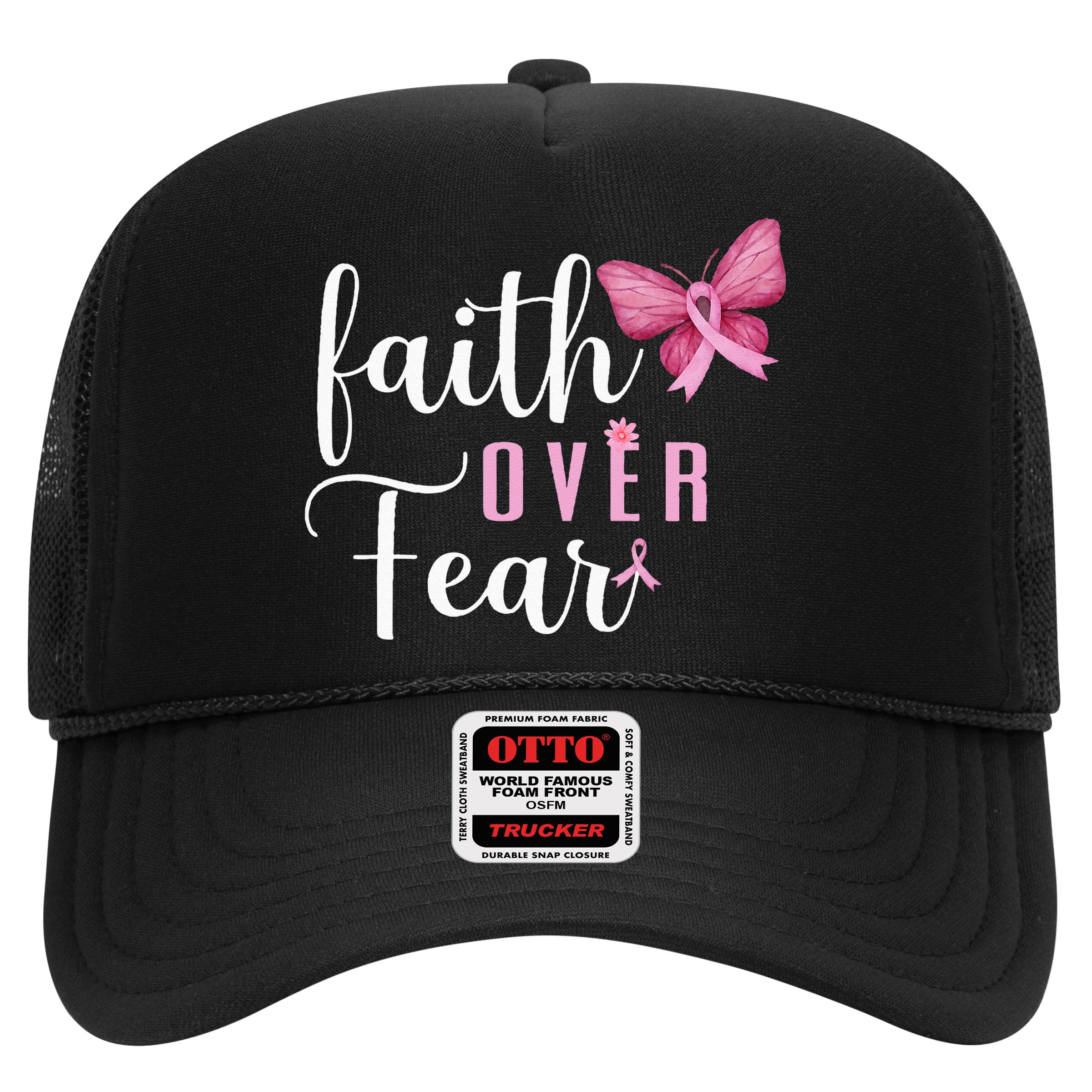 Faith Over Fear Fighter Breast Cancer Awareness Pink Ribbon Hat