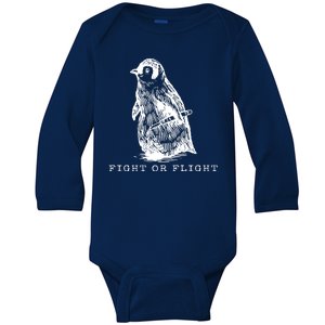 Fight Or Flight Funny Penguin Meme Baby Long Sleeve Bodysuit