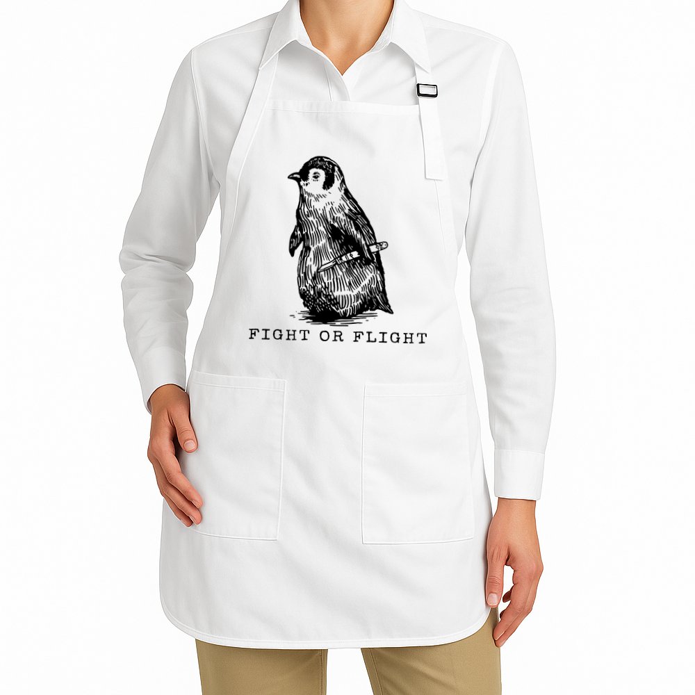 Fight Or Flight Funny Penguin Meme Apron