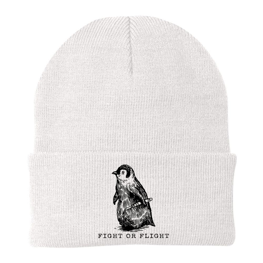Fight Or Flight Funny Penguin Meme Beanie