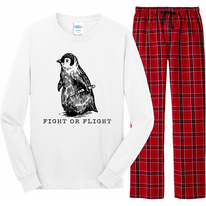 Fight Or Flight Funny Penguin Meme Long Sleeve Pajama Set