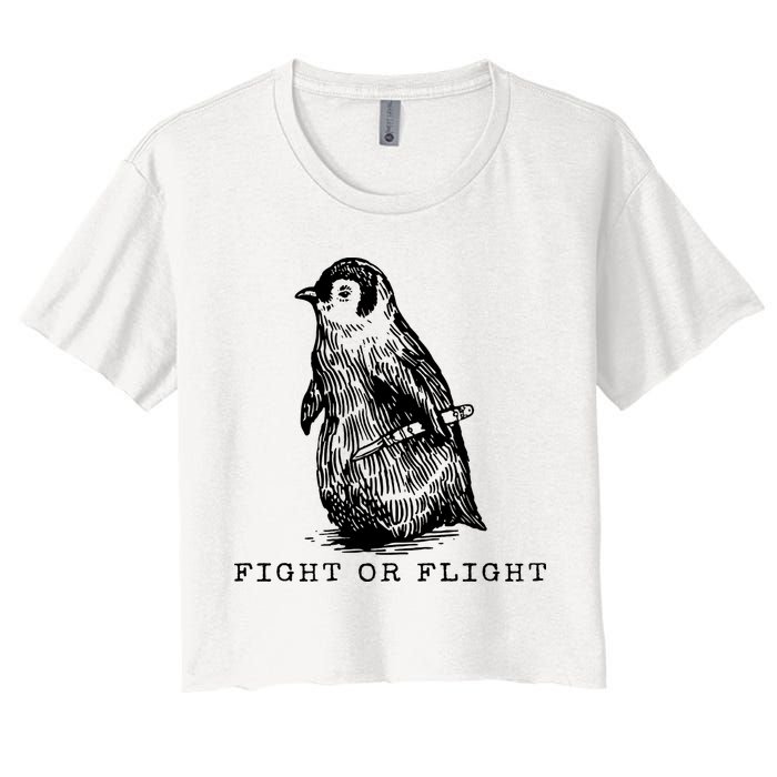 Fight Or Flight Funny Penguin Meme Women's Crop Top Tee