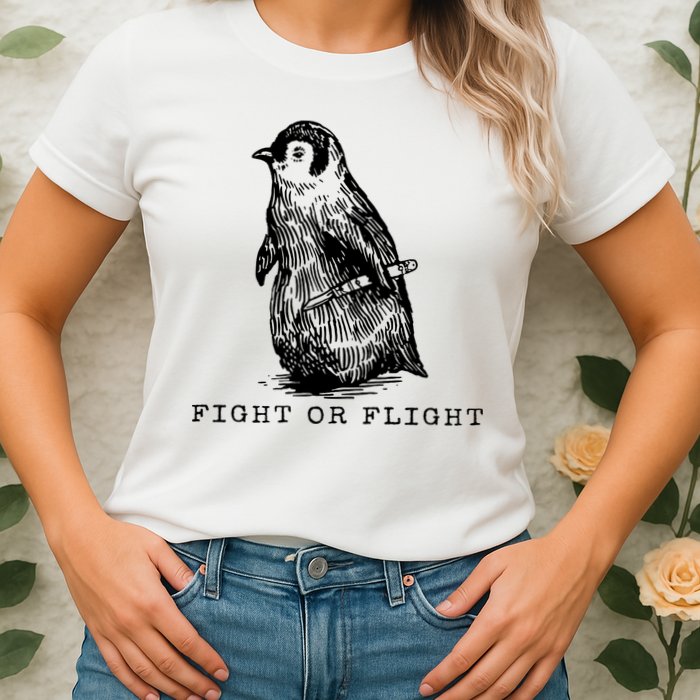 Fight Or Flight Funny Penguin Meme Womens T-Shirt