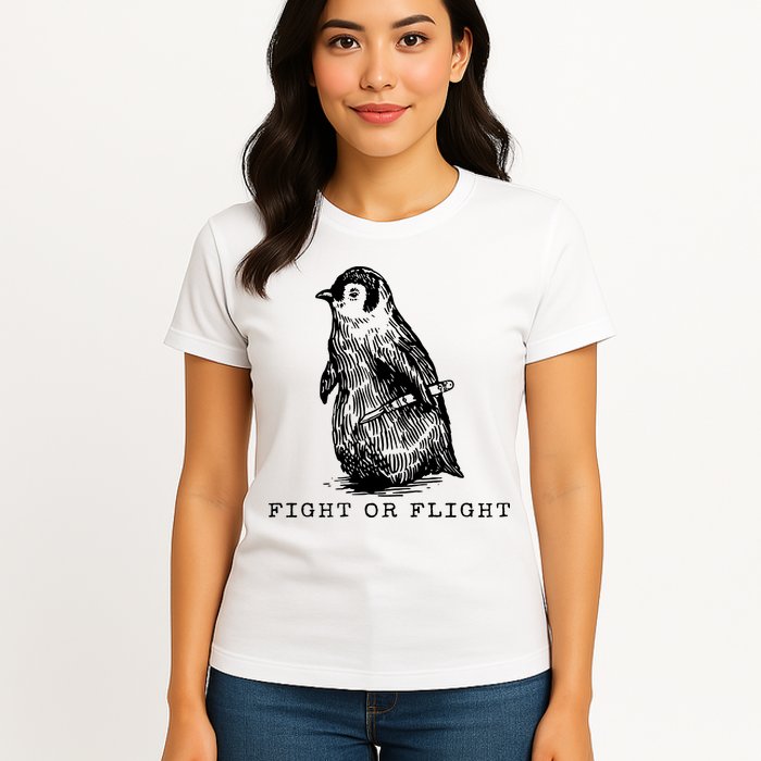 Fight Or Flight Funny Penguin Meme Womens T-Shirt