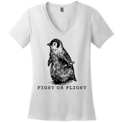 Fight Or Flight Funny Penguin Meme Women's V-Neck T-Shirt