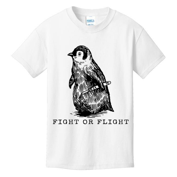 Fight Or Flight Funny Penguin Meme Kids T-Shirt