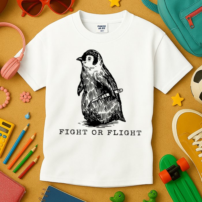 Fight Or Flight Funny Penguin Meme Kids T-Shirt
