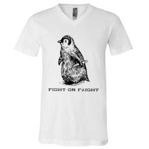 Fight Or Flight Funny Penguin Pun Fight Or Flight V-Neck T-Shirt