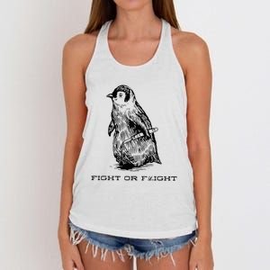 Fight Or Flight Funny Penguin Pun Fight Or Flight Women's Knotted Racerback Tank