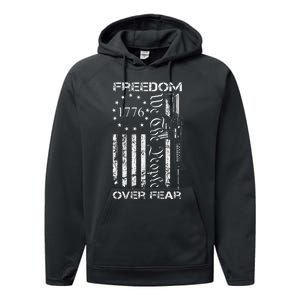 Freedom Over Fear Pro Gun Usa Flag 2nd Amendment Performance Fleece Hoodie