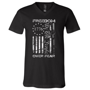 Freedom Over Fear Pro Gun Usa Flag 2nd Amendment V-Neck T-Shirt