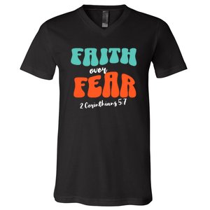 Faith Over Fear Christian Motivational V-Neck T-Shirt