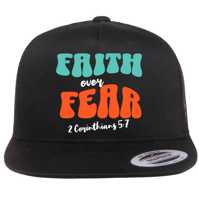 Faith Over Fear Christian Motivational Flat Bill Trucker Hat