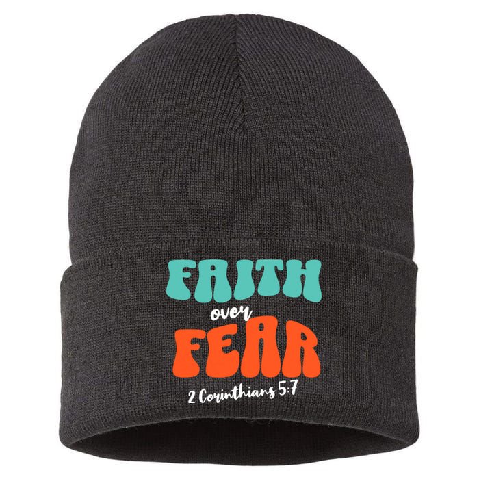 Faith Over Fear Christian Motivational Sustainable Knit Beanie