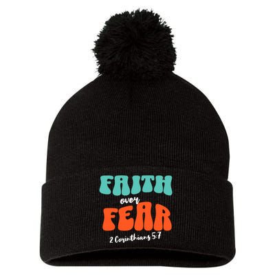 Faith Over Fear Christian Motivational Pom Pom 12in Knit Beanie