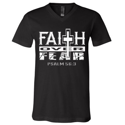 Faith Over Fear Bible Verses Inspiration V-Neck T-Shirt