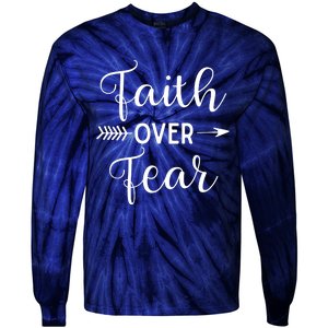 Faith Over Fear Arrow Cute Lettering Inspirational Christian Tie-Dye Long Sleeve Shirt